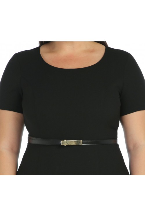 Nidya Moda Büyük Beden Kadın Siyah Ön Çift  Yırtmaçlı Krep Abiye Elbise-4086S