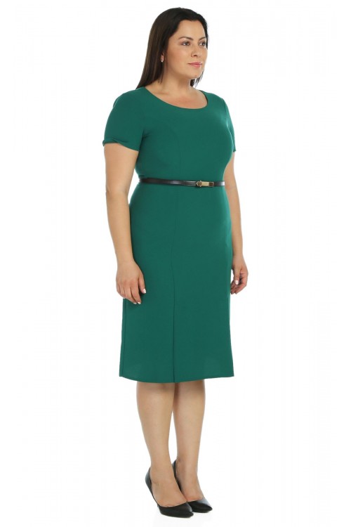 Nidya Moda Büyük Beden Kadın Yeşil Ön Çift Yırtmaçlı Krep Abiye Elbise-4086Y