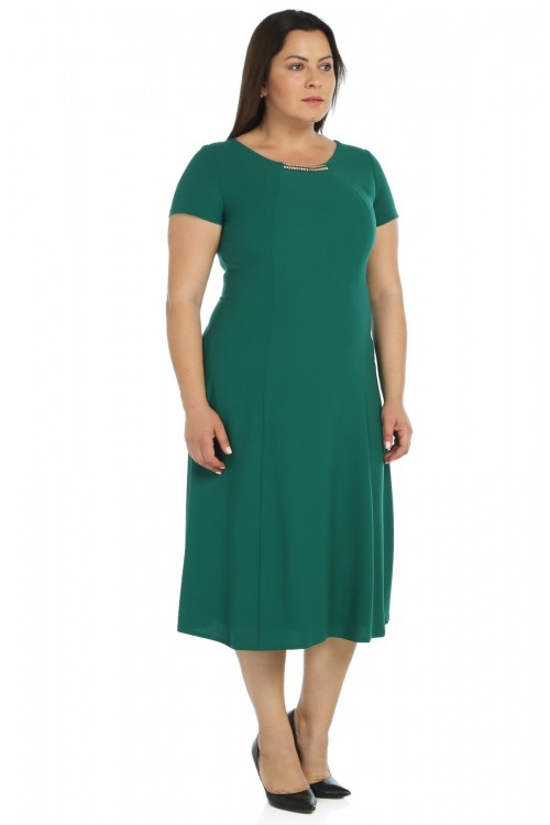 Nidya Moda Büyük Beden Kadın Yeşil Sem Yaka Taşlı Krep Abiye Elbise -4088Y