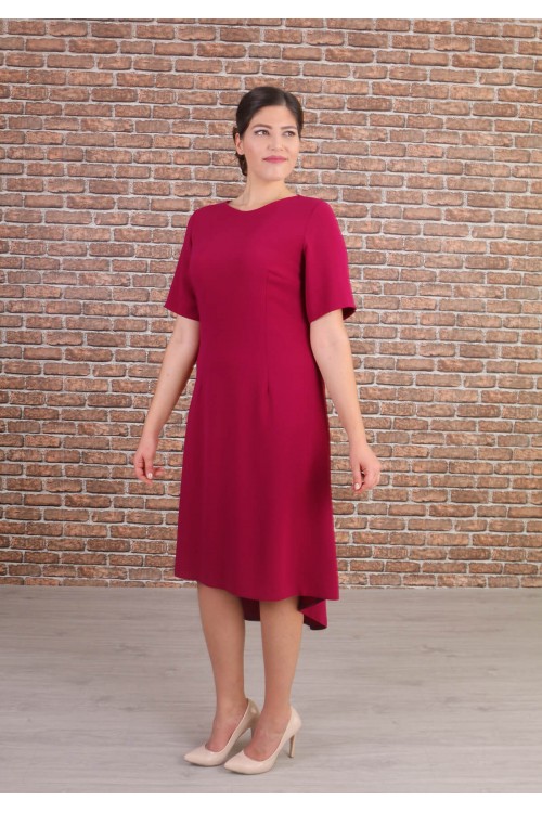 Nidya Moda Büyük Beden Kadın Fuşya Ön Kısa Arka Uzun Krep Abiye Elbise-4151F