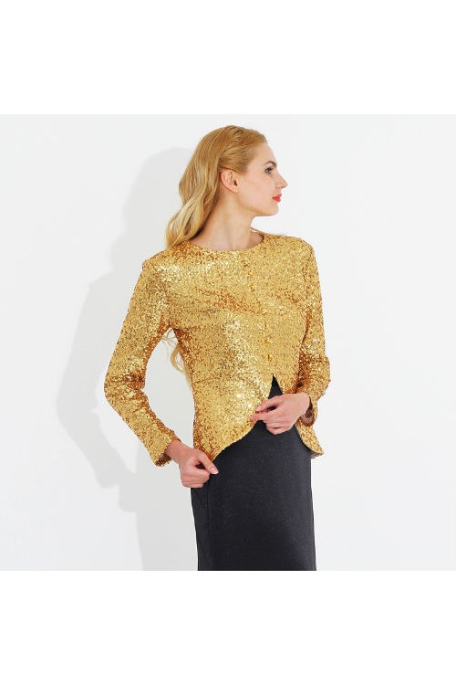 Nidya Moda Büyük Beden Kadın Dore Pullu Payet Peplumlu Abiye Tunik-5010D