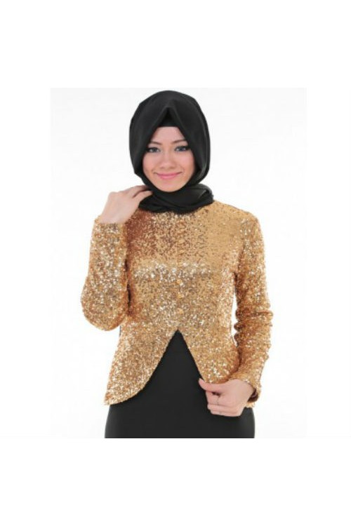 Nidya Moda Büyük Beden Tesettür Kadın Dore Pullu Payet Peplumlu Abiye  Tunik Ceket-5010TD Nidya Moda Büyük Beden Tesettür Kadın Dore Pullu Payet Peplumlu Abiye  Tunik Ceket-5010TD