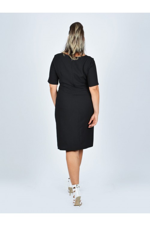 Nidya Moda Büyük Beden Kadın Siyah Omuz Ay Kombin Krep Abiye Elbise-4031S