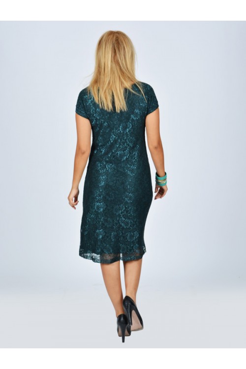 Nidya Moda Büyük Beden Kadın Yeşil Vako Dantel Abiye  Elbise-4035DY