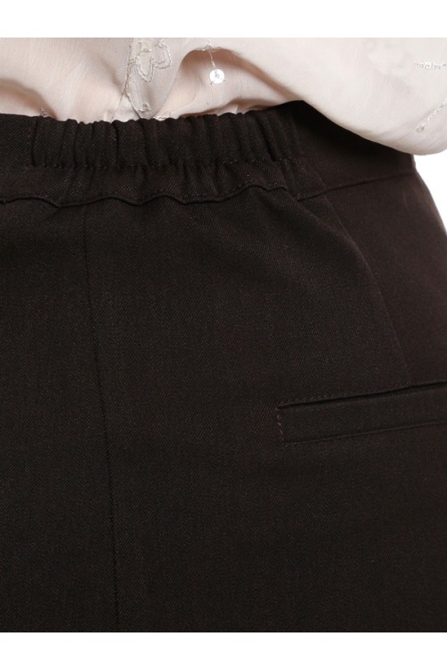 Nidya Moda Büyük Beden Kadın Kahverengi  Nervürlü Bilek Boy Kumaş Pantolon -2014K