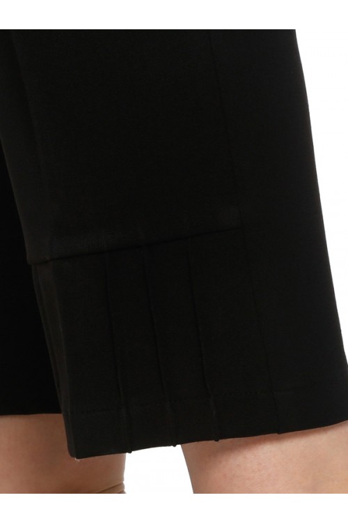 Nidya Moda Büyük Beden Kadın Siyah Nervürlü Bilek Boy Kumaş Pantolon-2014S