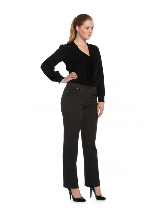 Nidya Moda Büyük Beden kadın Antrasit Gri Çift Filoto Kumaş Pantolon-2019G