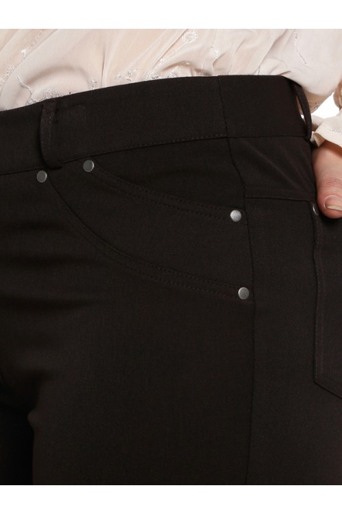 Nidya Moda Büyük Beden Kadın Kahverengi Çift Filota Kumaş Pantolon-2019K