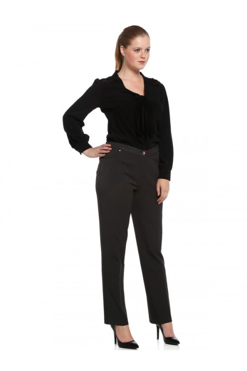 Nidya Moda Büyük Beden Kadın Antrasit Gri Beli Lastikli Kumaş Pantolon-2020AG