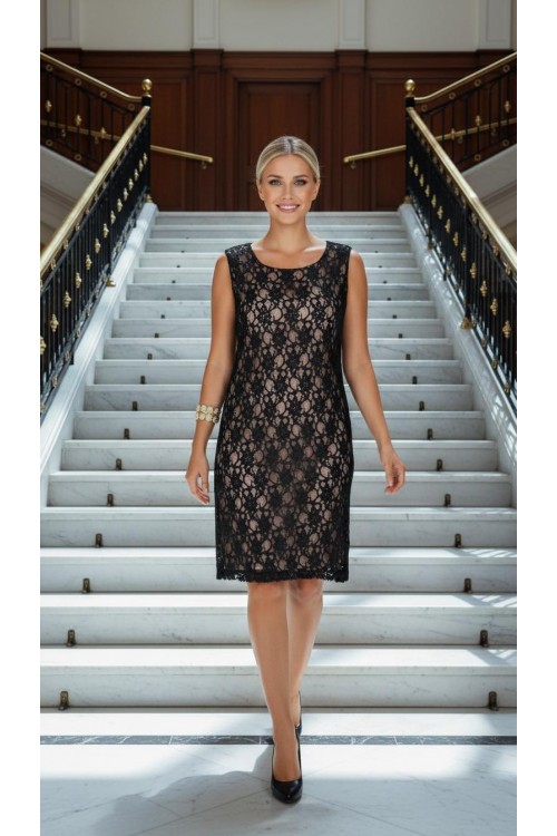 Nidya Moda Büyük Beden Kadın Vizon Dantelli Abiye  Elbise-4009V