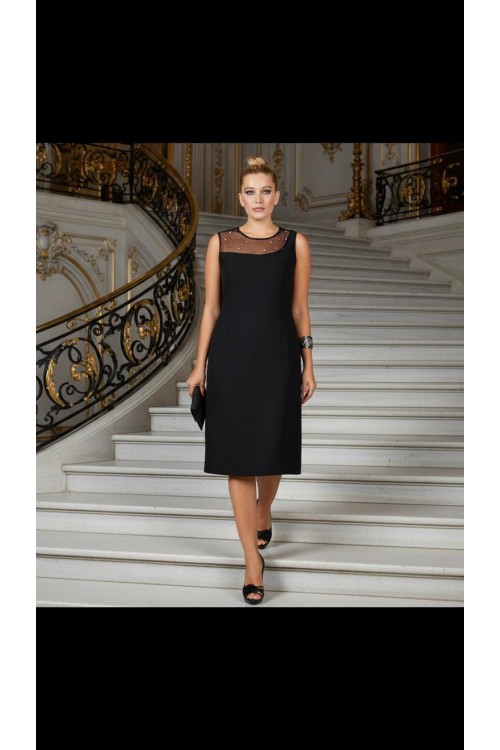 Nidya Moda Büyük Beden Kadın Siyah Roba Taş İşli  Tül  Kombin  Krep Abiye Elbise-4011BS