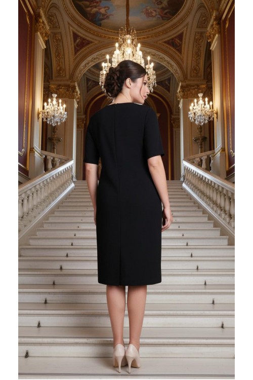 Nidya Moda Büyük Beden Kadın Siyah Omuz Taşlı Şeritli Krep Abiye Elbise-4155AS