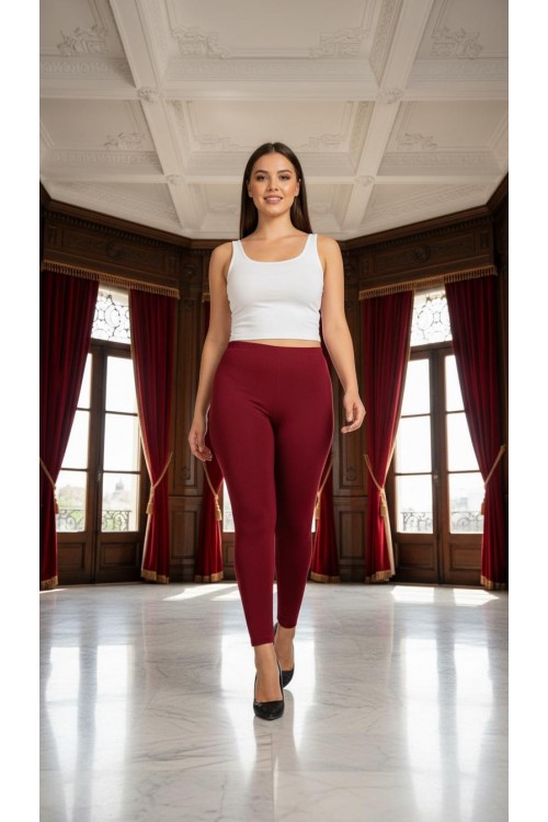 Nidya Moda Büyük Beden Kadın Bordo Lacost Tayt-2050B