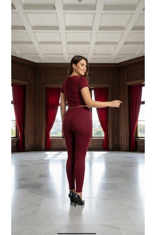 Nidya Moda Büyük Beden Kadın Bordo Lacost Tayt-2050B