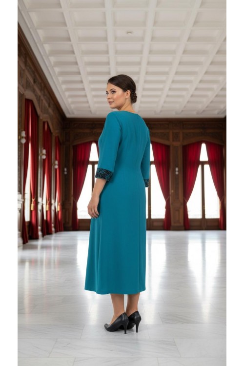 Nidya Moda Büyük Beden Kadın Turkuaz Roba Dantel Kol Taş İşli Sandy Abiye Elbise-4025AT Nidya Moda Büyük Beden Kadın Turkuaz Roba Dantel Kol Taş İşli Sandy Abiye Elbise-4025AT