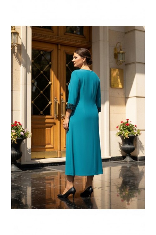 Nidya Moda Büyük Beden Kadın Turkuaz V Bant Roba Kol Dantel Kombin Taş İşli Sandy Abiye Elbise-4025T Nidya Moda Büyük Beden Kadın Turkuaz V Bant Roba Kol Dantel Kombin Taş İşli Sandy Abiye Elbise-4025T