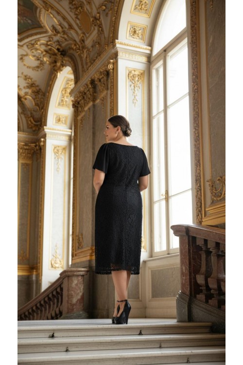 Nidya Moda Büyük Beden Kadın Siyah Yaka Taşlı Çiçek Aksesuarlı Dantelli Abiye Elbise-4026DS Nidya Moda Büyük Beden Kadın Siyah Yaka Taşlı Çiçek Aksesuarlı Dantelli Abiye Elbise-4026DS