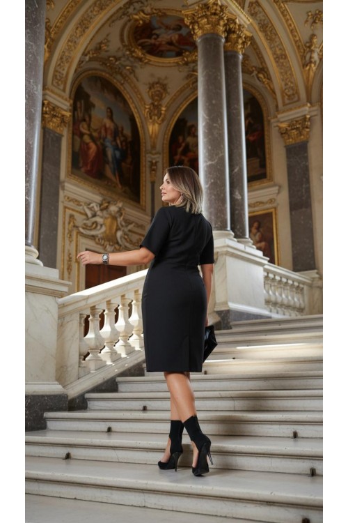 Nidya Moda Büyük Beden Kadın Lacivert  Taşlı Krep Abiye Elbise-4027L