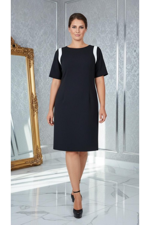 Nidya Moda Büyük Beden Kadın Lacivert Omuz Beyaz Ay Kombin Krep Abiye  Elbise-4031L