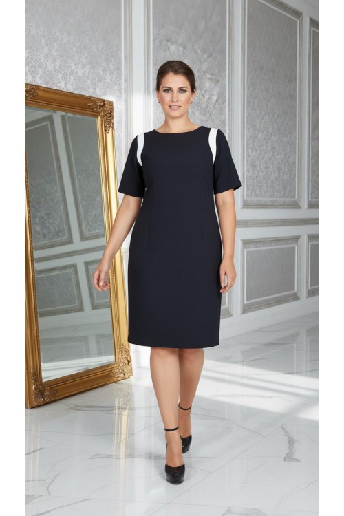 Nidya Moda Büyük Beden Kadın Lacivert Omuz Beyaz Ay Kombin Krep Abiye  Elbise-4031L