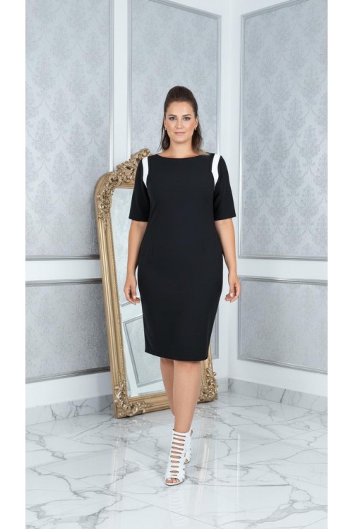 Nidya Moda Büyük Beden Kadın Siyah Omuz Ay Kombin Krep Abiye Elbise-4031S