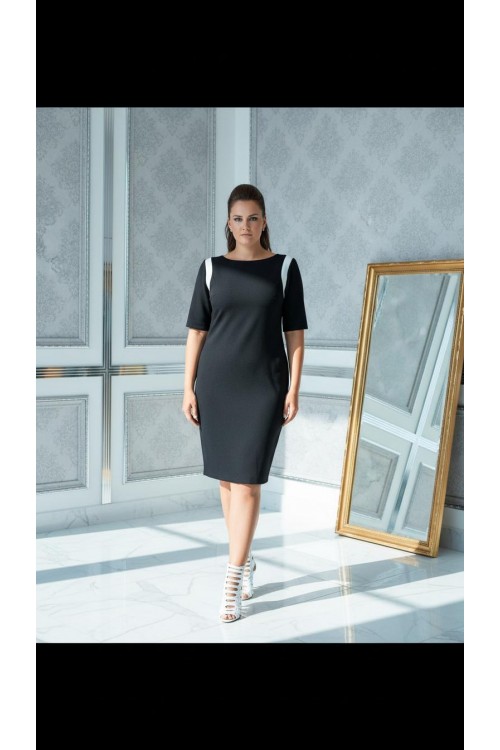 Nidya Moda Büyük Beden Kadın Siyah Omuz Ay Kombin Krep Abiye Elbise-4031S