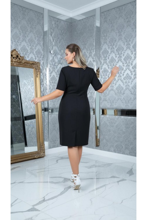 Nidya Moda Büyük Beden Kadın Siyah Omuz Ay Kombin Krep Abiye Elbise-4031S