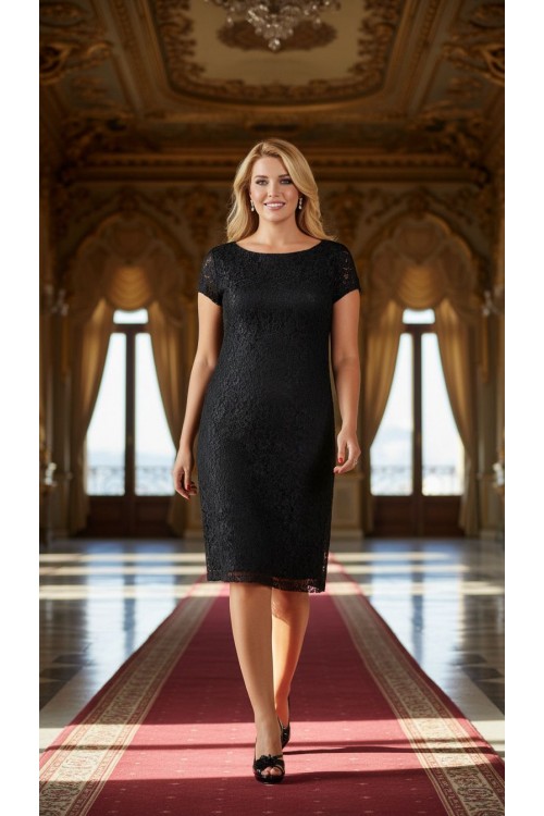 Nidya Moda Büyük Beden Kadın Siyah Vako Dantel Abiye Elbise-4035DS