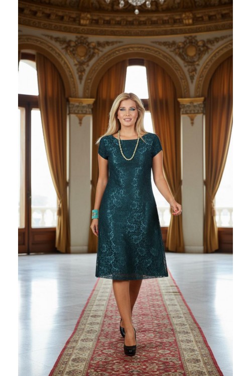 Nidya Moda Büyük Beden Kadın Yeşil Vako Dantel Abiye  Elbise-4035DY