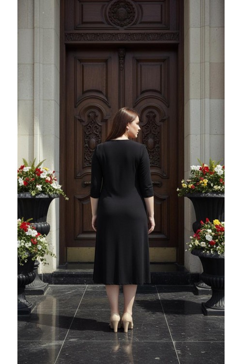 Nidya Moda Büyük Beden Kadın Siyah  V Boncuk Taşlı Yaka  Sandy Abiye Elbise-4038S