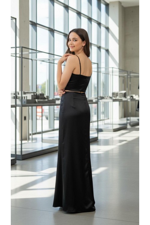 Nidya Moda Büyük Beden  Tesettür Kadın Siyah Balık Saten Abiye Etek-3003TS