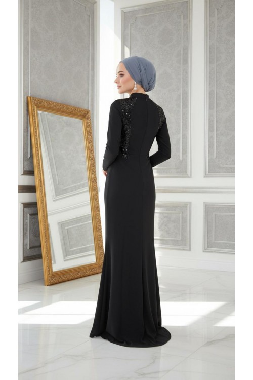 Nidya Moda Tesettür Kadın Lacivert Kupları Pullu Payet Kombinli Balık Krep Abiye Elbise-4048PTL Nidya Moda Tesettür Kadın Lacivert Kupları Pullu Payet Kombinli Balık Krep Abiye Elbise-4048PTL