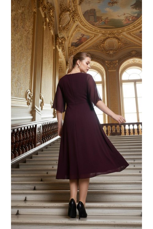 Nidya Moda Büyük Beden Kadın Mürdüm Taşlı Yaka Şifon Kol Sandy Abiye Elbise-4053M Nidya Moda Büyük Beden Kadın Mürdüm Taşlı Yaka Şifon Kol Sandy Abiye Elbise-4053M