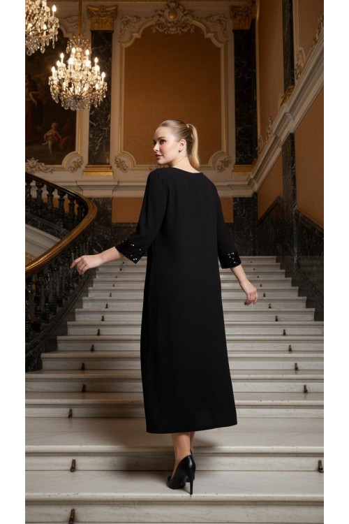 Nidya Moda Büyük Beden Kadın Siyah Pullu Payet Konbin Sandy Abiye Elbise-4056S