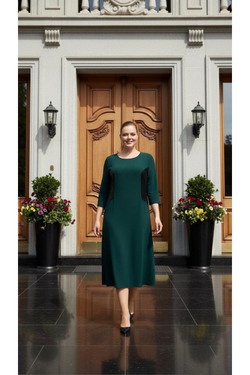 Nidya Moda Büyük Beden Kadın Petrol  Kup Pullu Payet Kombin  Sandy Abiye Elbise-4059P