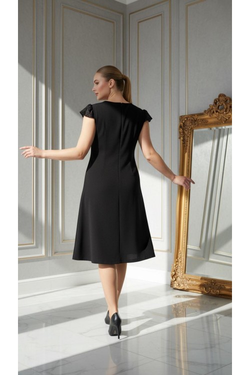 Nidya Moda Büyük Beden Kadın Siyah Roba Kol  Pulllu Payet Kombin Krep  Abiye Elbise-4061S