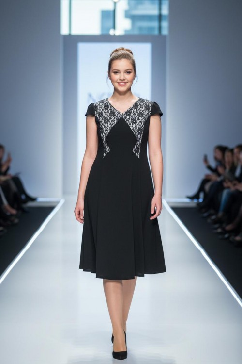 Nidya Moda Büyük Beden Kadın  Siyah Roba Kol  Dantelli Krep Abiye Elbise-4062S