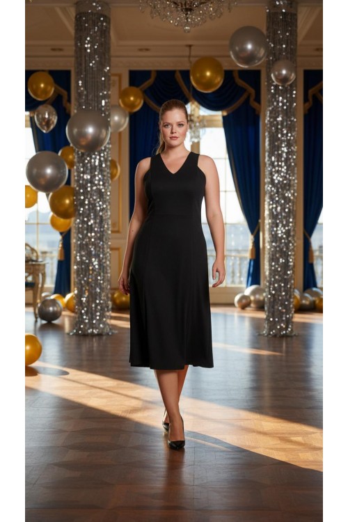 Nidya Moda Büyük Beden Kadın Lacivert Yüzücü Kesim Kol Örme Abiye Elbise-4064L