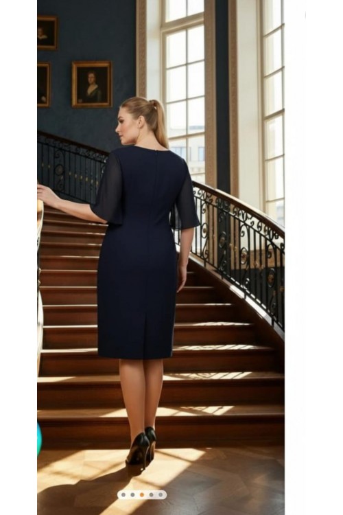 Nidya Moda Büyük Beden Kadın Lacivert Omuz Dantel Şifon Kol Taş İşli Yaka Krep Abiye Elbise-4066L Nidya Moda Büyük Beden Kadın Lacivert Omuz Dantel Şifon Kol Taş İşli Yaka Krep Abiye Elbise-4066L