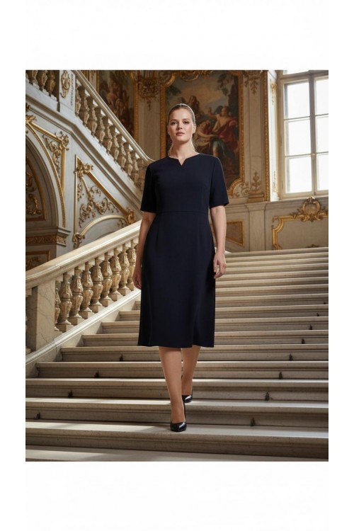 Nidya Moda Büyük Beden Kadın Lacivert Yaka Kol Ayraç Kesim Krep Abiye  Elbise-4067L