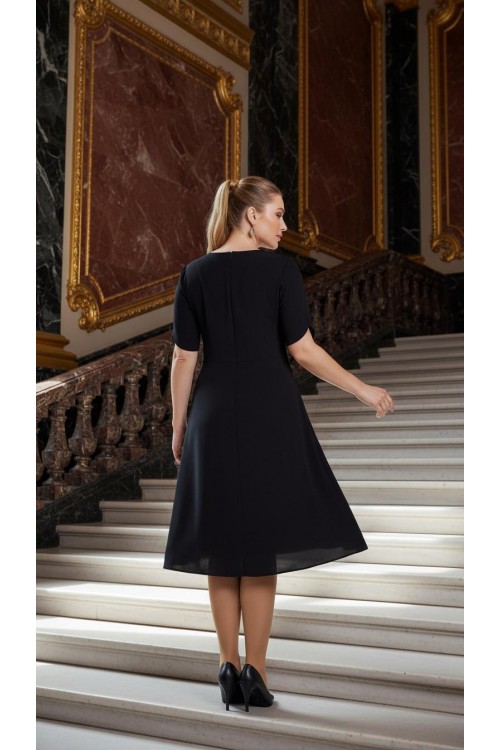 Nidya Moda Büyük Beden Kadın Lacivert Yaka Kol Ayraç Kesim Krep Abiye  Elbise-4067L