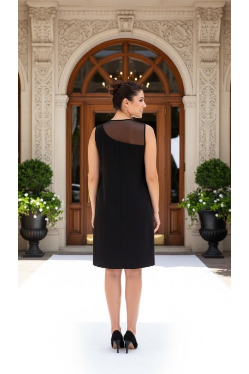 Nidya Moda Büyük Beden Kadın Siyah  Roba Tül Taş İşli Krep Abiye Elbise-4011AS