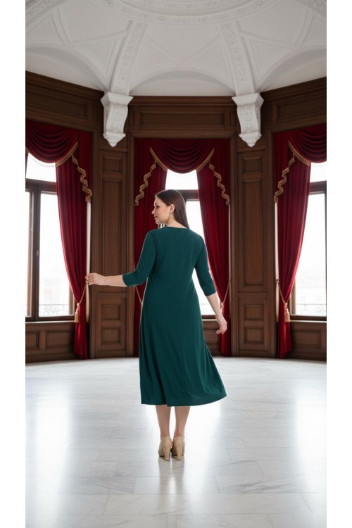 Nidya Moda Büyük Beden Kadın Petrol Roba Ayna Tül Kombin Sandy Abiye Elbise-4078AP