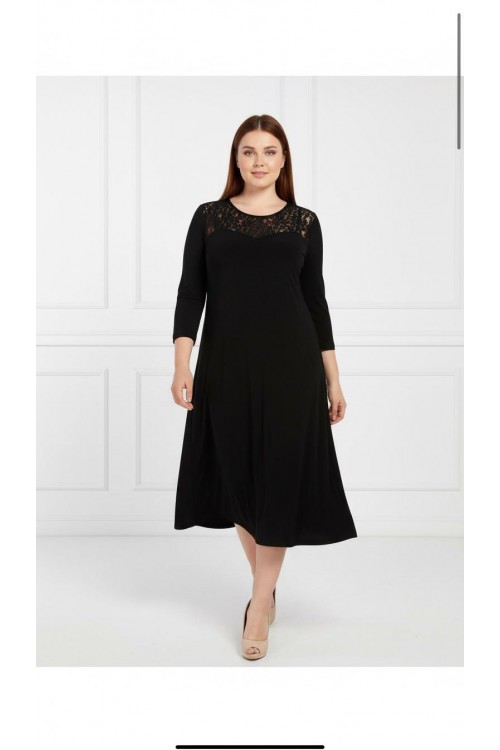 Nidya Moda Büyük Beden Kadın Siyah Roba Manşet Dantelli Sandy  Abiye Elbise-4078DS