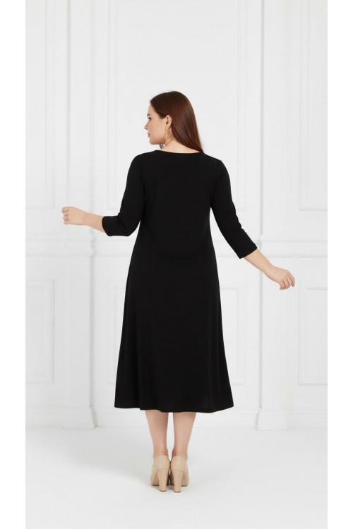 Nidya Moda Büyük Beden Kadın Siyah Roba Manşet Dantelli Sandy  Abiye Elbise-4078DS