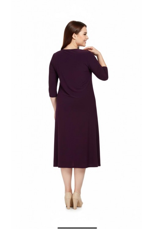 Nidya Moda Büyük Beden Kadın Mürdüm  Taşlı Ray Yaka Sandy Abiye  Elbise-4079M