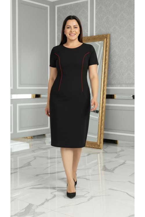 Nidya Moda Büyük Beden Kadın Siyah Parça Bordo Biyeli Krep Abiye Elbise-4085BS