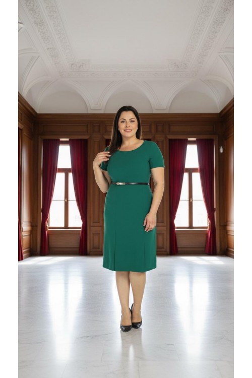 Nidya Moda Büyük Beden Kadın Yeşil Ön Çift Yırtmaçlı Krep Abiye Elbise-4086Y