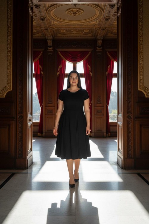 Nidya Moda Büyük Beden Kadın Siyah Sem Yaka Taşlı Krep Abiye Elbise -4088S