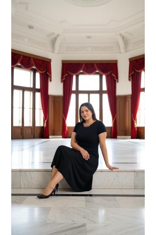 Nidya Moda Büyük Beden Kadın Siyah Sem Yaka Taşlı Krep Abiye Elbise -4088S Nidya Moda Büyük Beden Kadın Siyah Sem Yaka Taşlı Krep Abiye Elbise -4088S